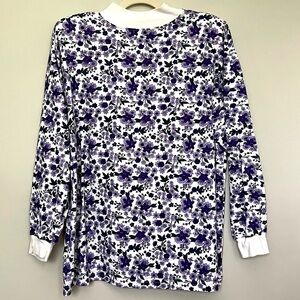 Gitano Vintage Purple/White Floral Turtleneck with Thick Shoulder Pads - L